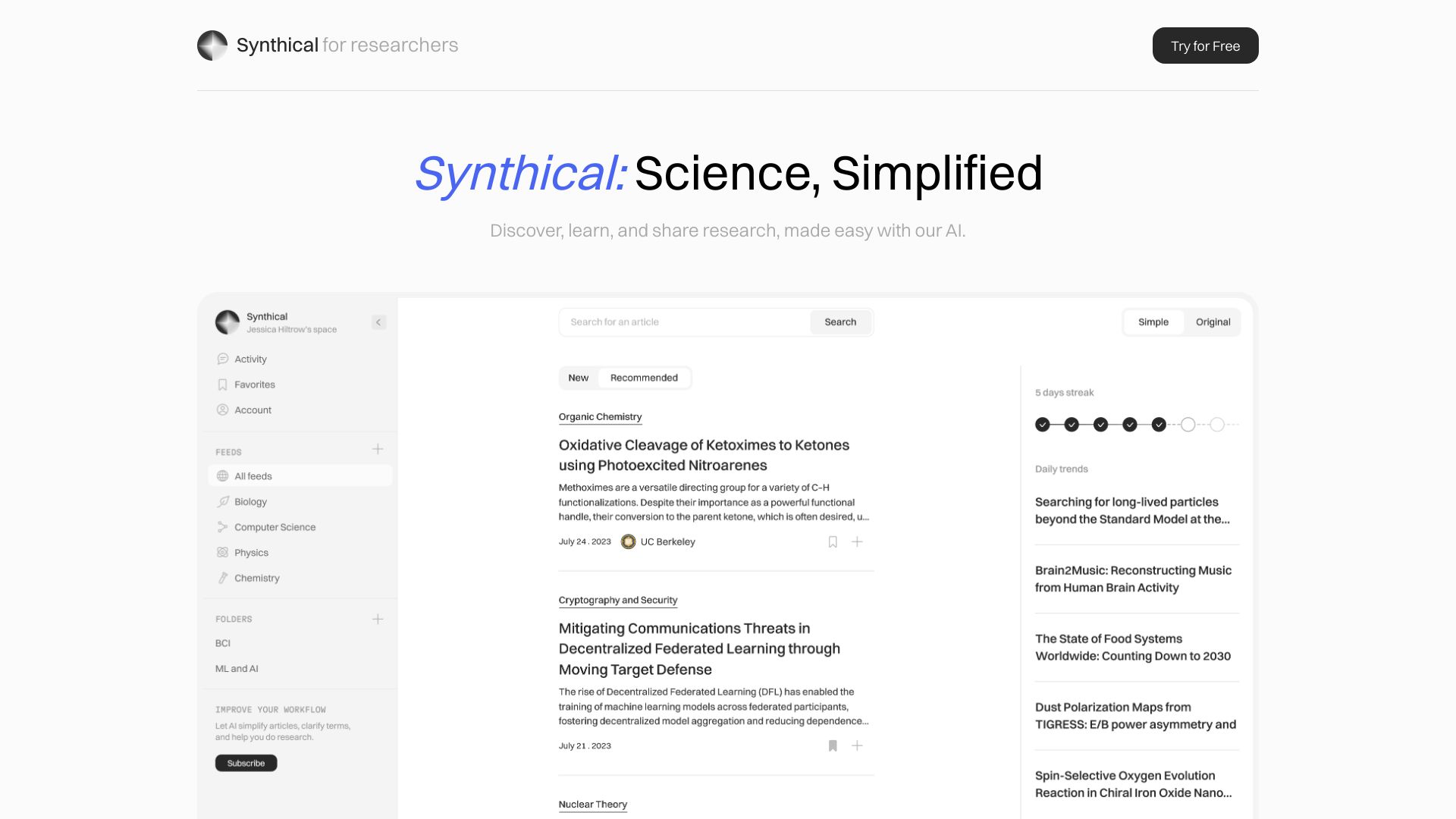 Synthical: Science, Simplified