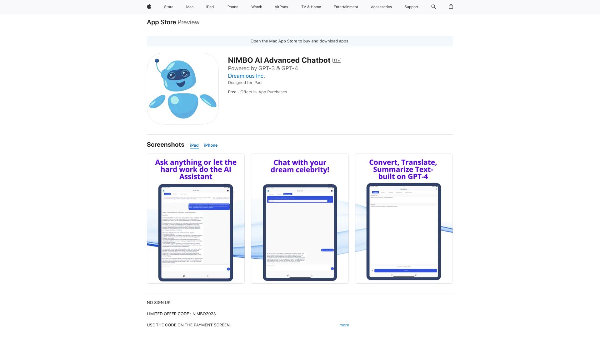 NIMBO AI Advanced Chatbot Built on GPT-4