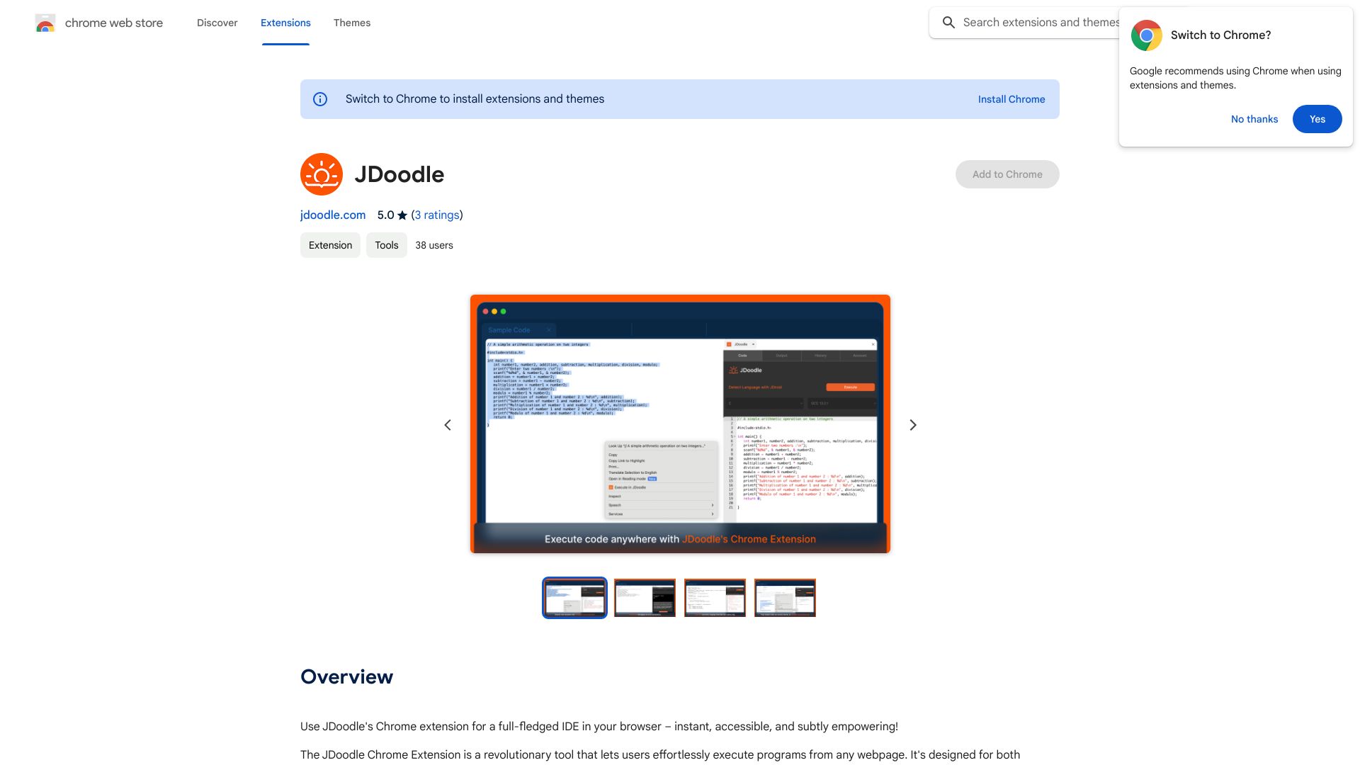 JDoodle IDE Chrome Extension for Coding