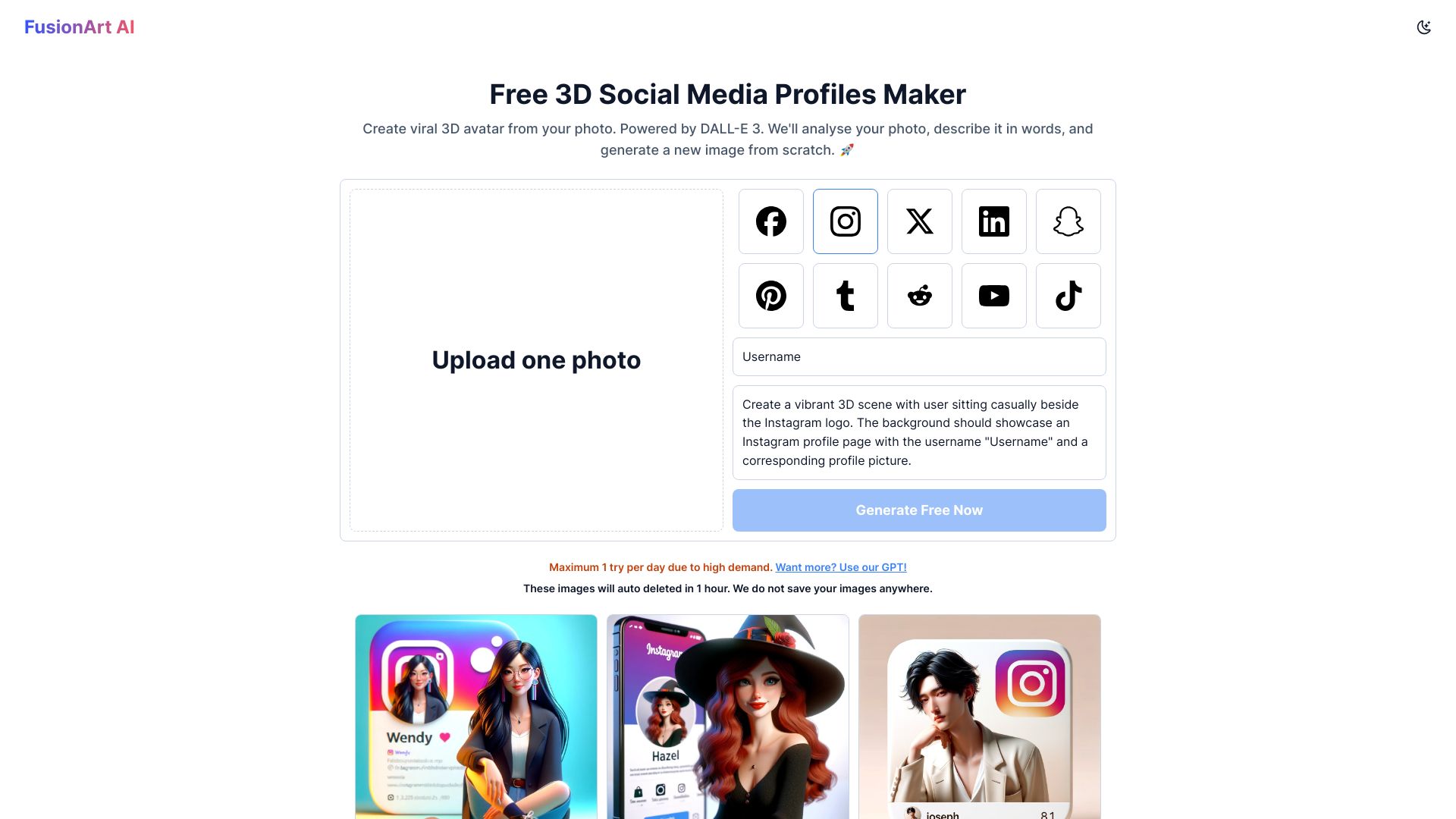 Free 3D Social Media Profiles Maker