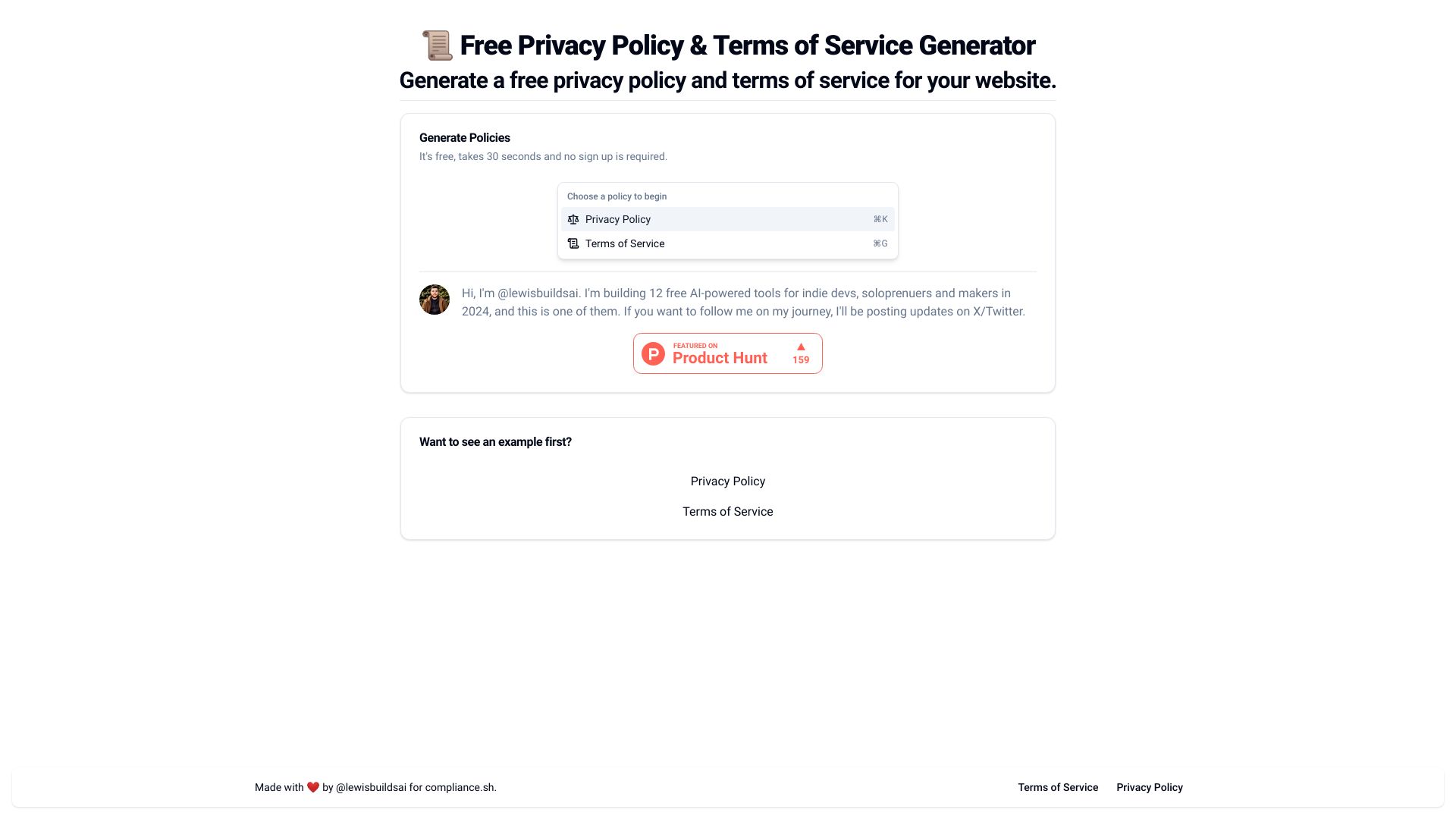 Free AI Privacy Policy & ToS Generator