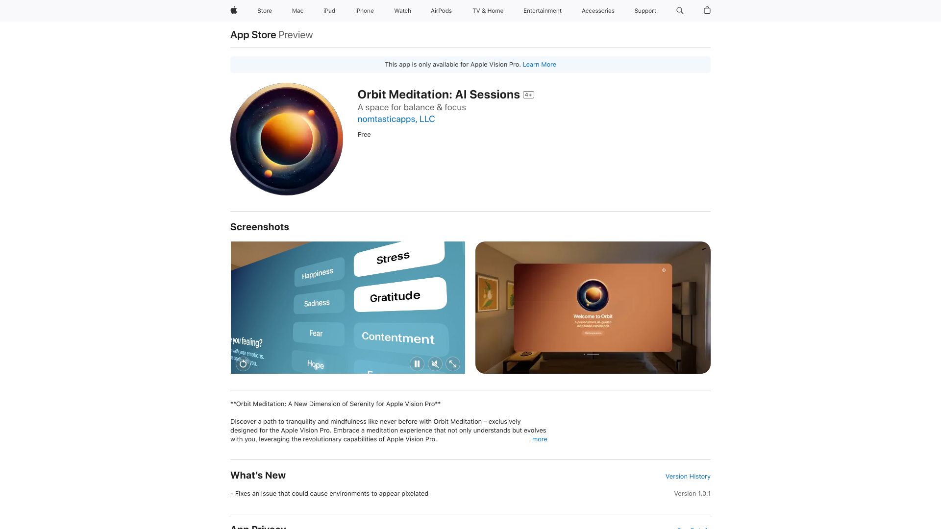 Orbit Meditation for Apple Vision Pro