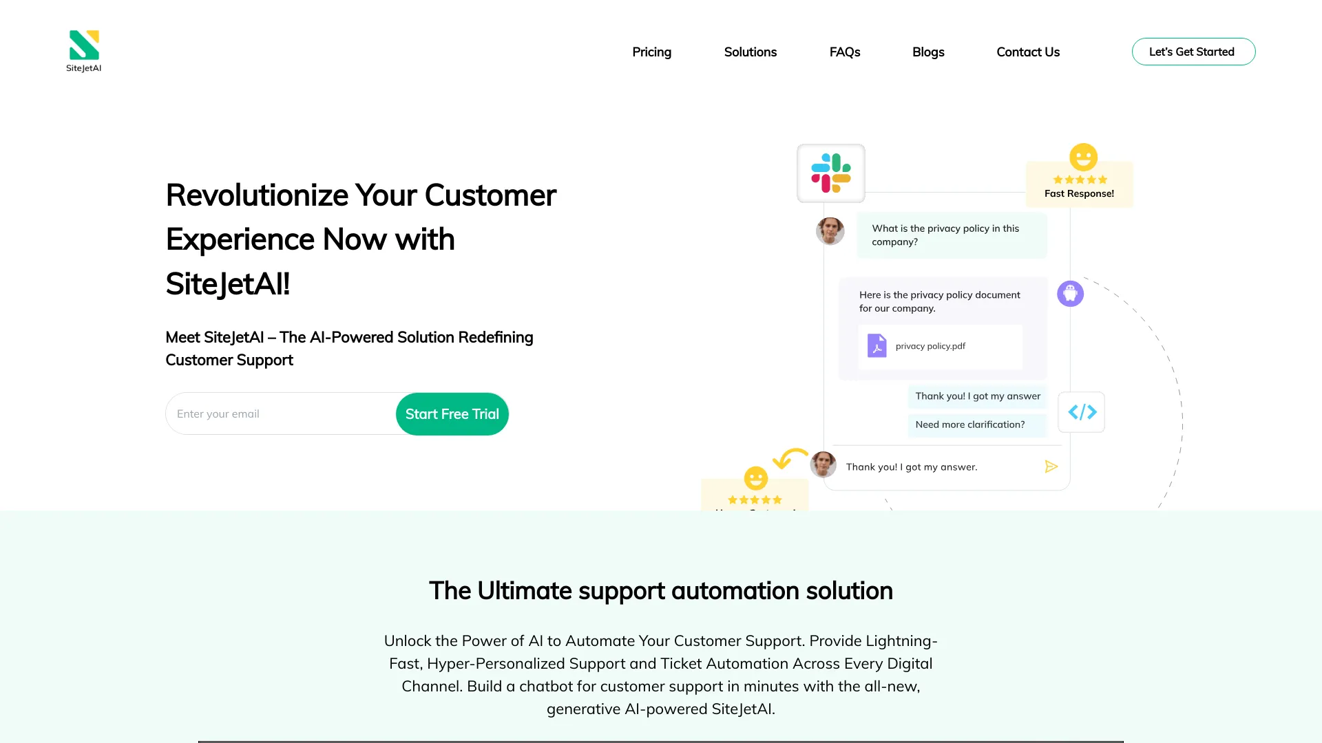 SiteJetAI - Customer Support Chatbot